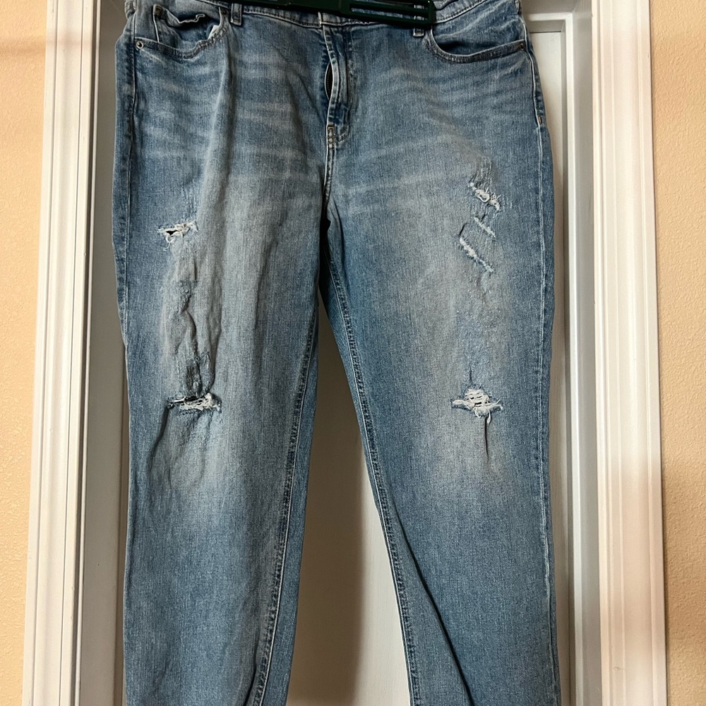 Old Navy Blue Boyfriend Jeans Distressed Relaxed Fit